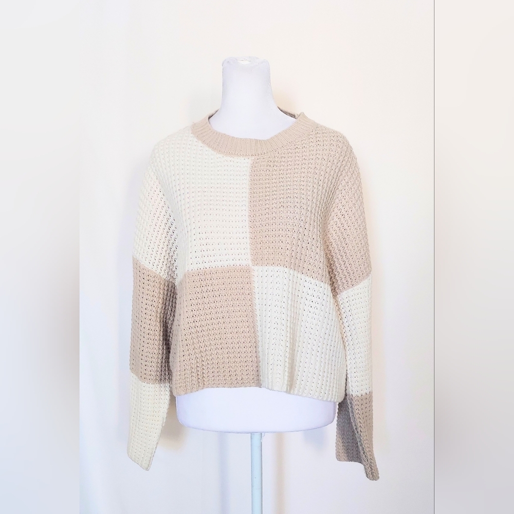 Jessica Simpson Long Sleeve Waffle Knit Sweater Beige Tan Size Medium